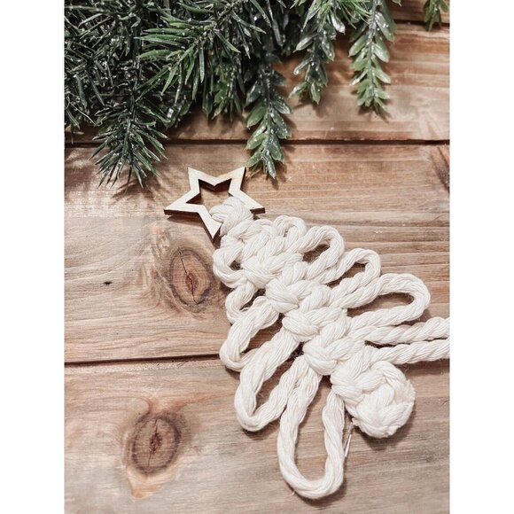 Holiday Ornaments White Christmas Tree Decorations Handmade Macrame Set - Picture 3 of 7